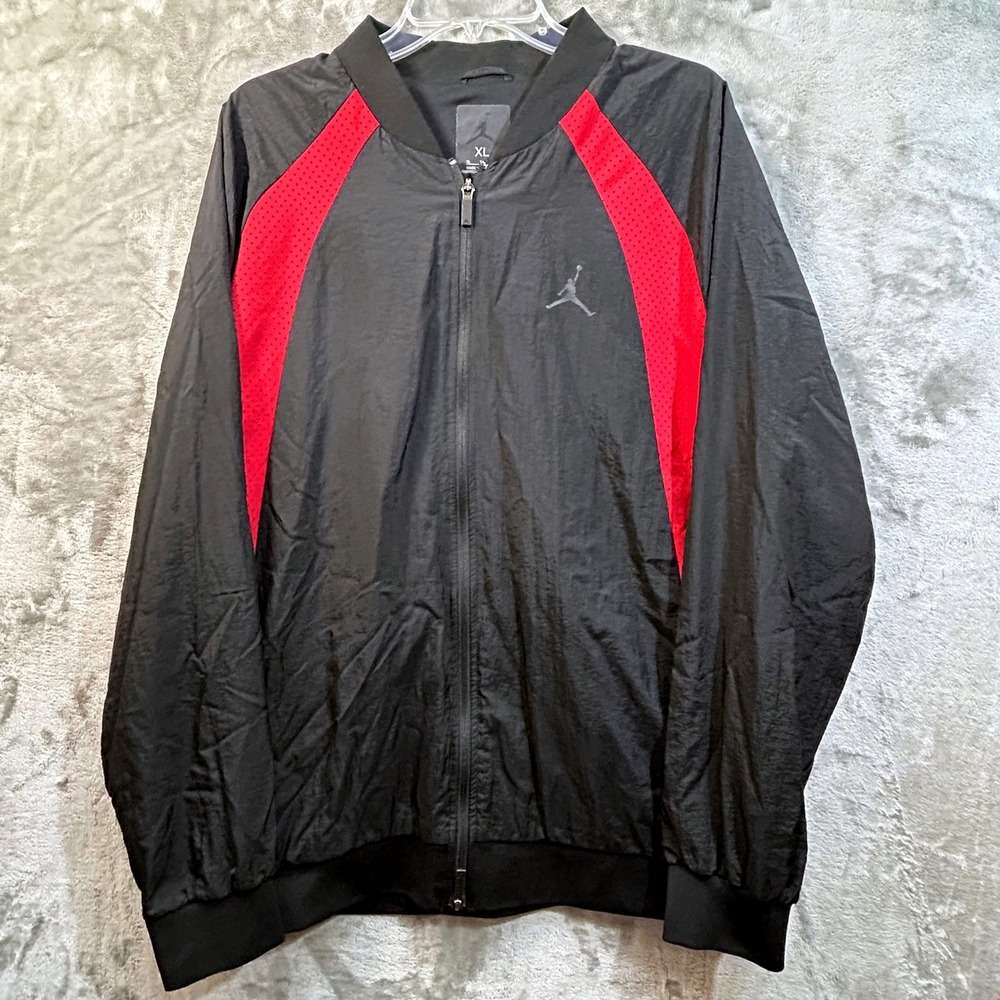 Jordan Mens Jumpman Windbreaker Jacket Black Red Mesh Panel Full Zip XL